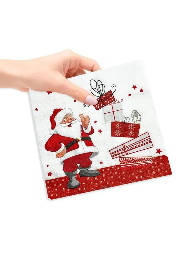 مناديل حفلة عيد الميلاد 20 ورقة هدايا بابا نويل أحمر أبيض ندفة الثلج زينة طاولة يمكن التخلص منها - Image 1